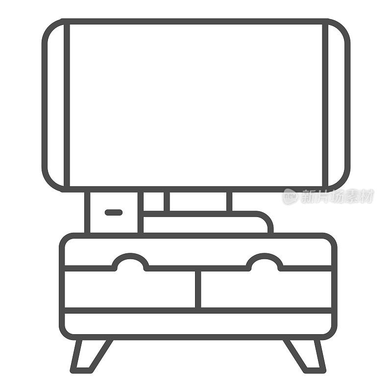 TV on bedside table thin line icon, interior design concept, television on nightstand sign on white background, tv on curbstone icon in outline style for mobile concept. Vector graphics.